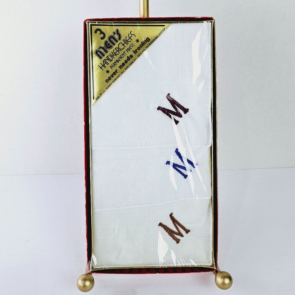 Men's Handkerchiefs Permanent Press, Monogram "M", Set of 3